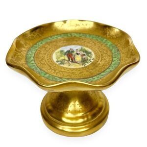 Osborne China Gold Footed Dish Compote Dish Scalloped‎ Rim and Flared Base